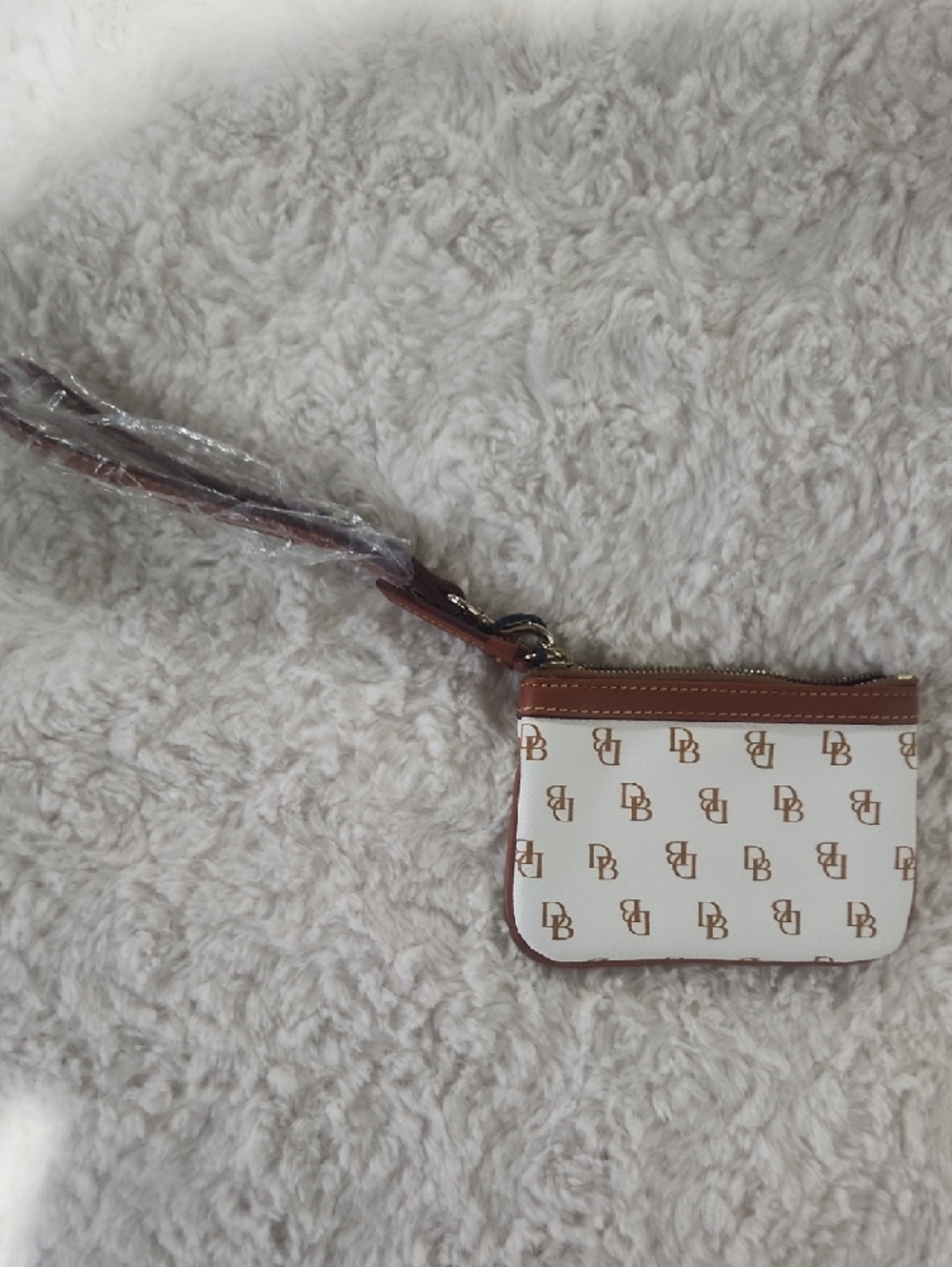 Dooney & Bourke Cream and Brown Logo Wristlet with Gold Accent - Picture 2 of 2